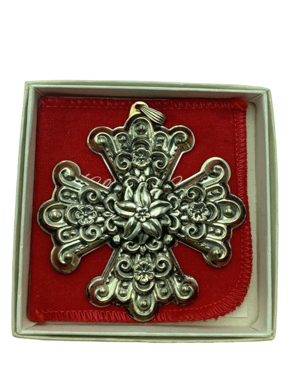 Reed & Barton 1974 Christmas Cross Ornament In Box